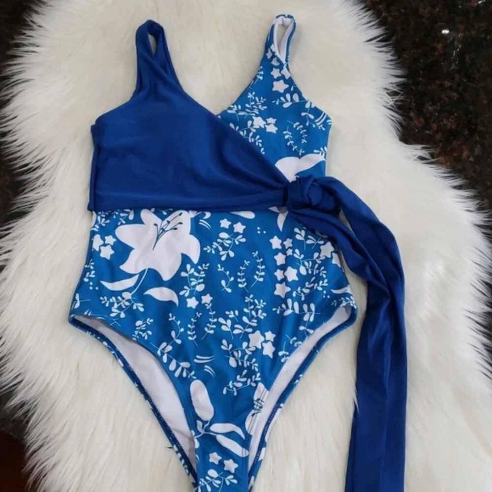 Deep V Neck Wrap Around One Piece Swimsuit